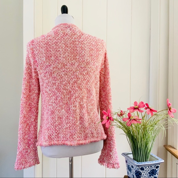 J CREW Pink & White Nubby Fringed Cardigan - Picture 3 of 5